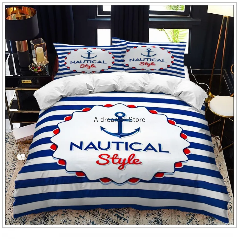 Anchor Bedding Set Ocean Style Quilt Cover Single Double Home Textile With Pillowcase For Kids Boy Home Decor Soft Duvet Cover