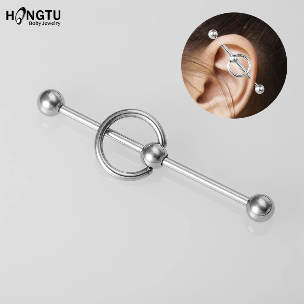 1PC New 38mm Surgical Steel Industrial Barbell Helix Cartilage Earring Unisex Industrial Piercing CBR Body Piercing Jewelry 14G