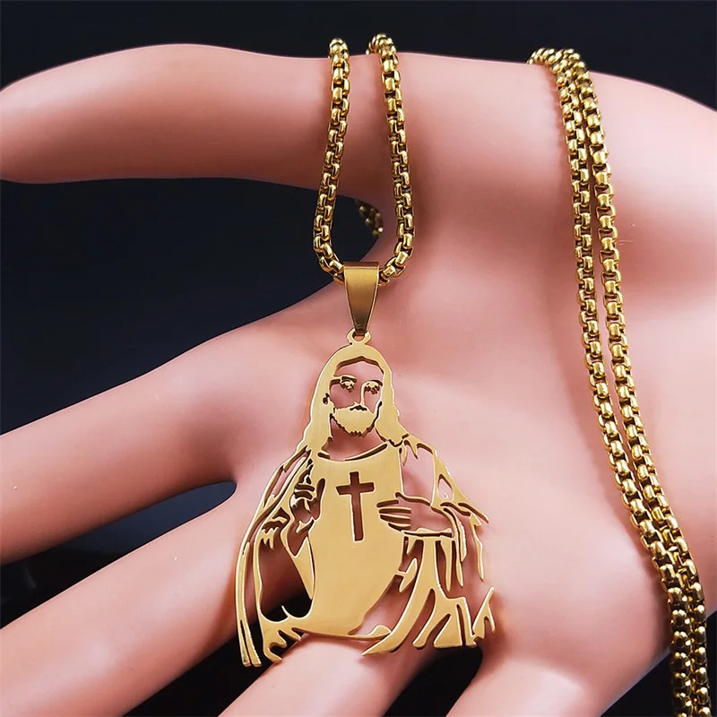 Stainless Steel Catholic Jesus Cross Necklaces Women/Men Gold Color Pendants Necklaces Jewelry collar acero inoxidable N7022S02