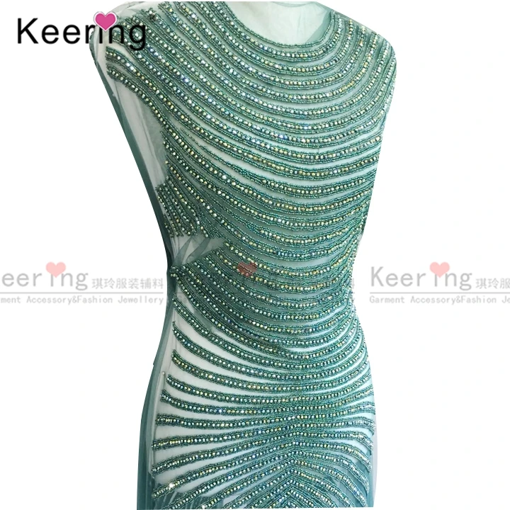 

Keering-Hand-made Rhinestone Bodice Applique for Evening Dress, Large Size, WDP-083