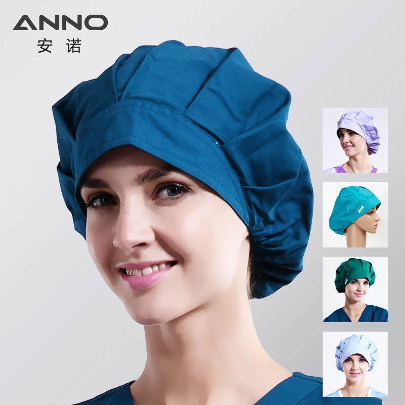 ANNO Solid Color Scrubs Caps Women Hospital Doctor Nurse Work Hats Bouffant Nursing Cap with Sweatband Long Hair Head Dress