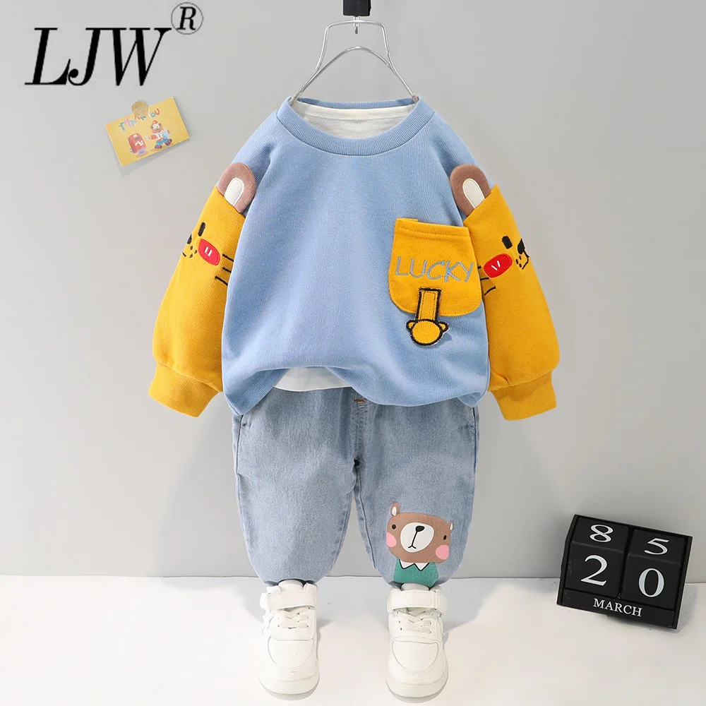 

2022 New Spring Toddler Baby Fashion Pullover Sweater + Casual Pants Cartoon Cute Set 01234 Years Old Children