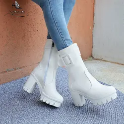 Sgesvier 2020 plus size 43 women ankle boots round toe zip buckle winter boots fashion high heels platform shoes ladies