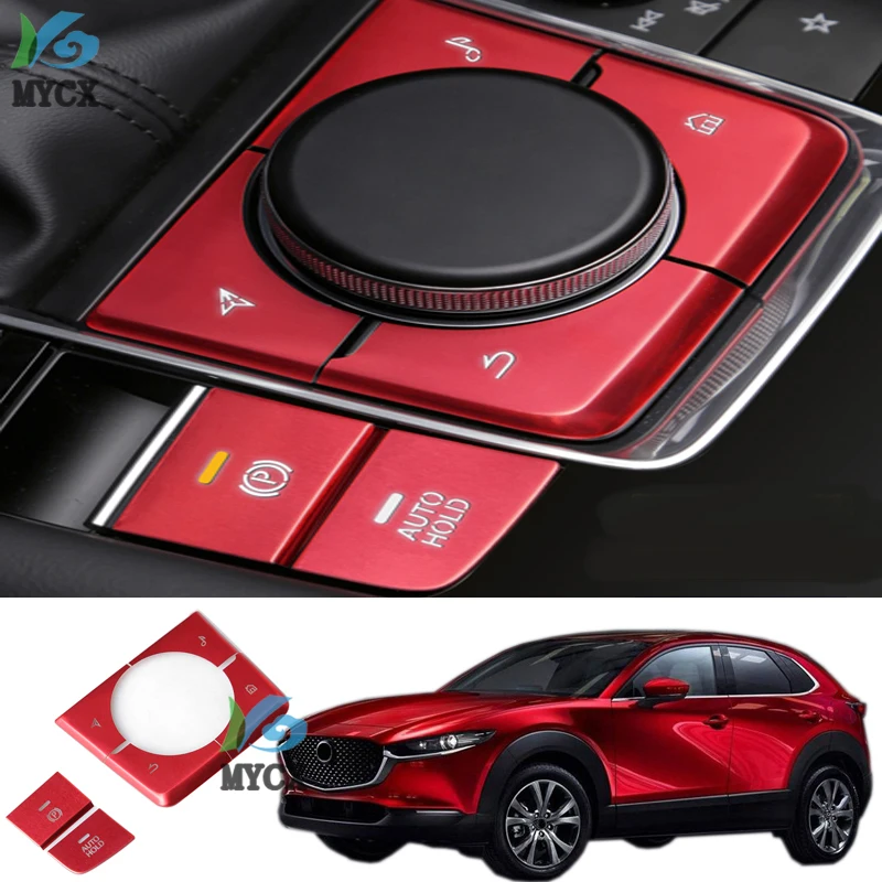 6PCS aluminium alloy multimedia button Sequin trim interior moldings stickers accessories For Mazda 3 CX-30 CX30 2020 2021