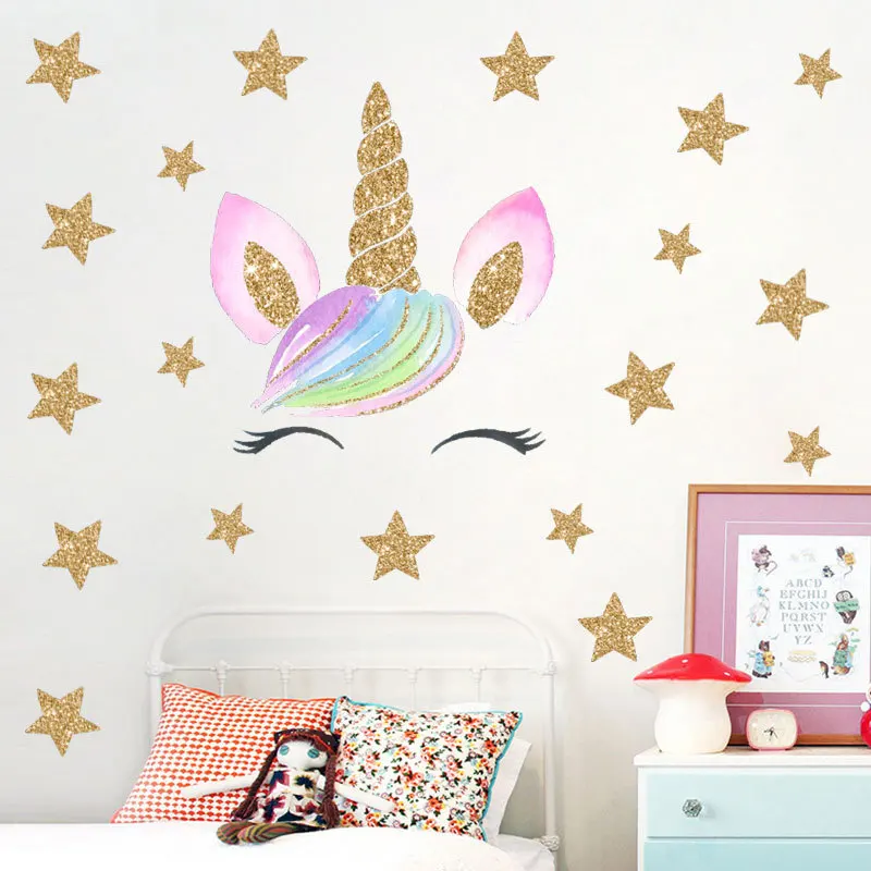 Adesivo da parete unicorno cartone animato soggiorno camera da letto sfondo decorazioni per la casa adesivi murali per camerette decoracion hogar moderno