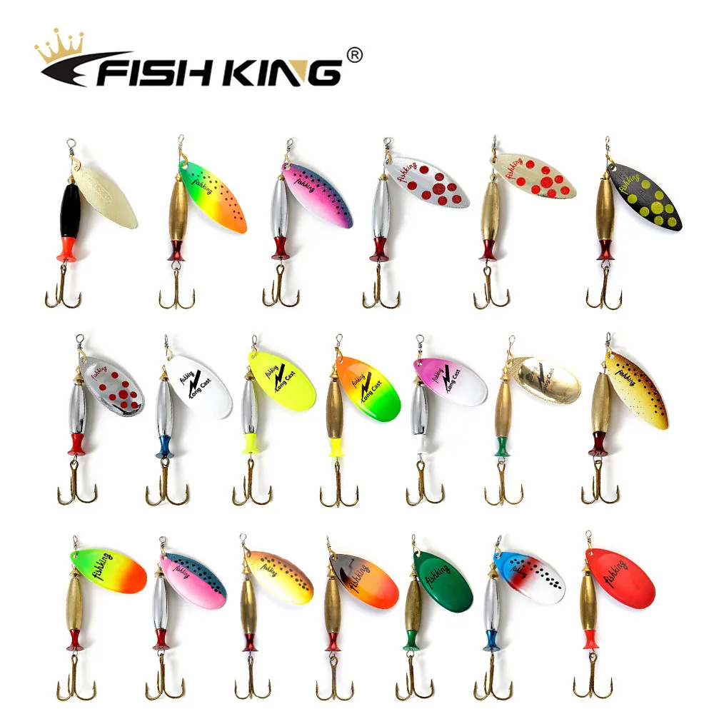 FISH KING Super Metal Fishing Lure Stainless Steel Shaft Brass Material Spinner Bait Hard Baits Sharp Treble Hook Fishing Tackle