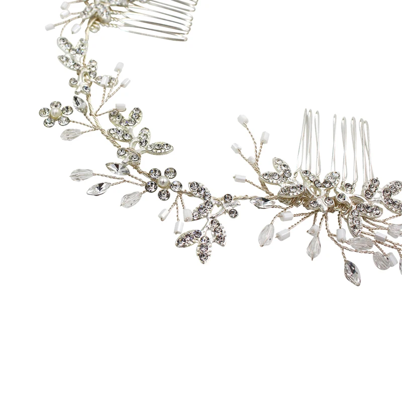 O391 Classico foglie gioiello della perla hairband della perla del diamante di cristallo da sposa da sposa hairband con due pettini dei capelli per il partito