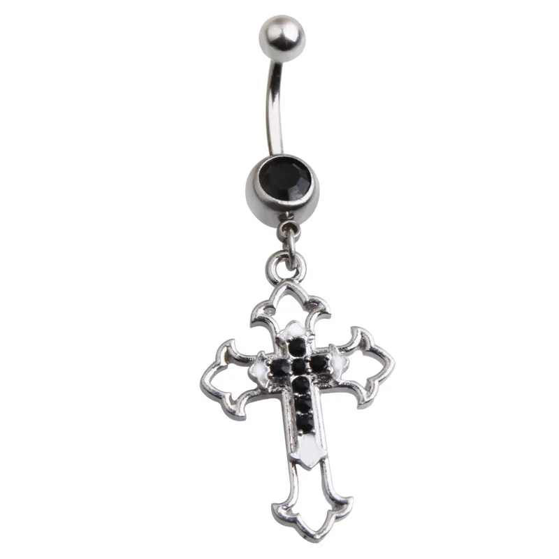 Anneau de nombril en croix creuse 14G 316L en acier chirurgical, anneau de nombril, anneau clair noir CZ Punk Piercing Ombligo Oreja bijoux de corps