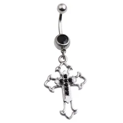 Hollow Cross Dangle Navel Ring 14G 316L Surgical Steel Belly Button Ring Clear Black CZ Punk Piercing Ombligo Oreja Body Jewelry