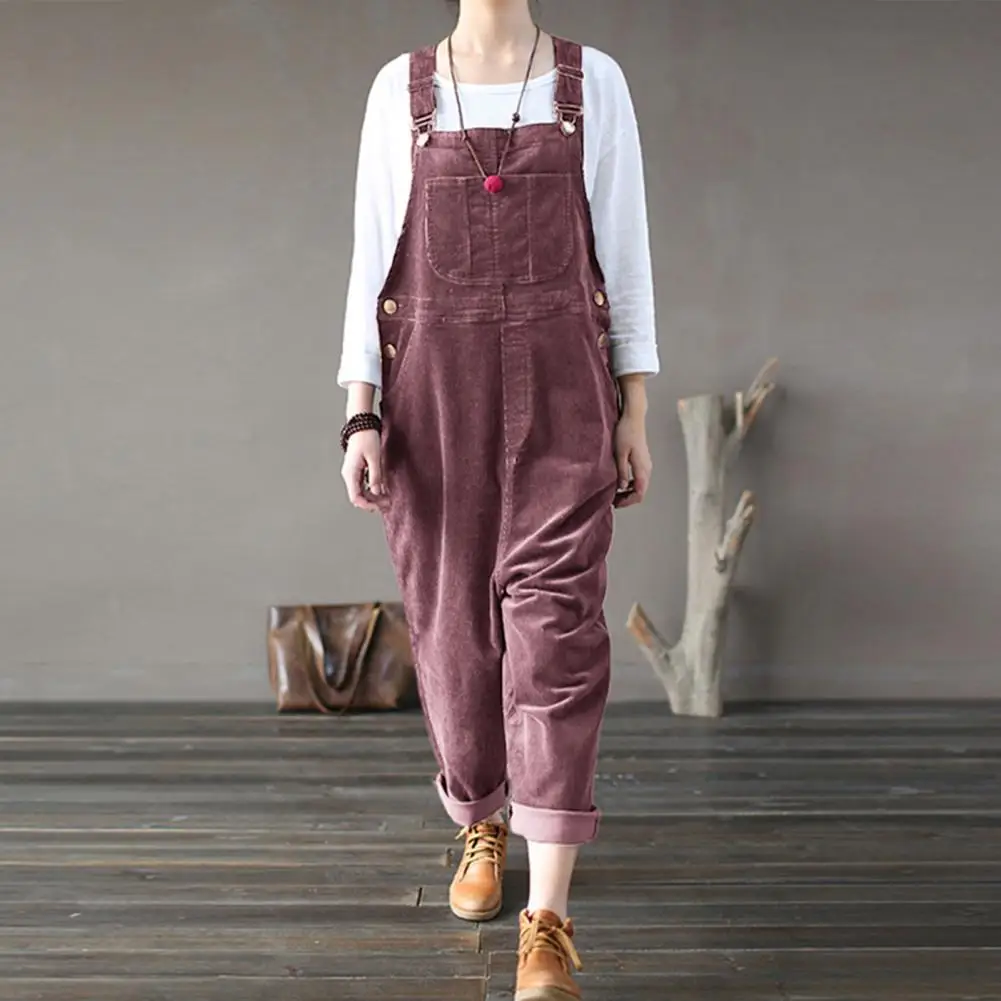 Winter Cord Overall Frauen weites Bein Overalls einfarbig lose ärmellose Jumps uit mit weitem Bein kombinierte Femme коминезоны