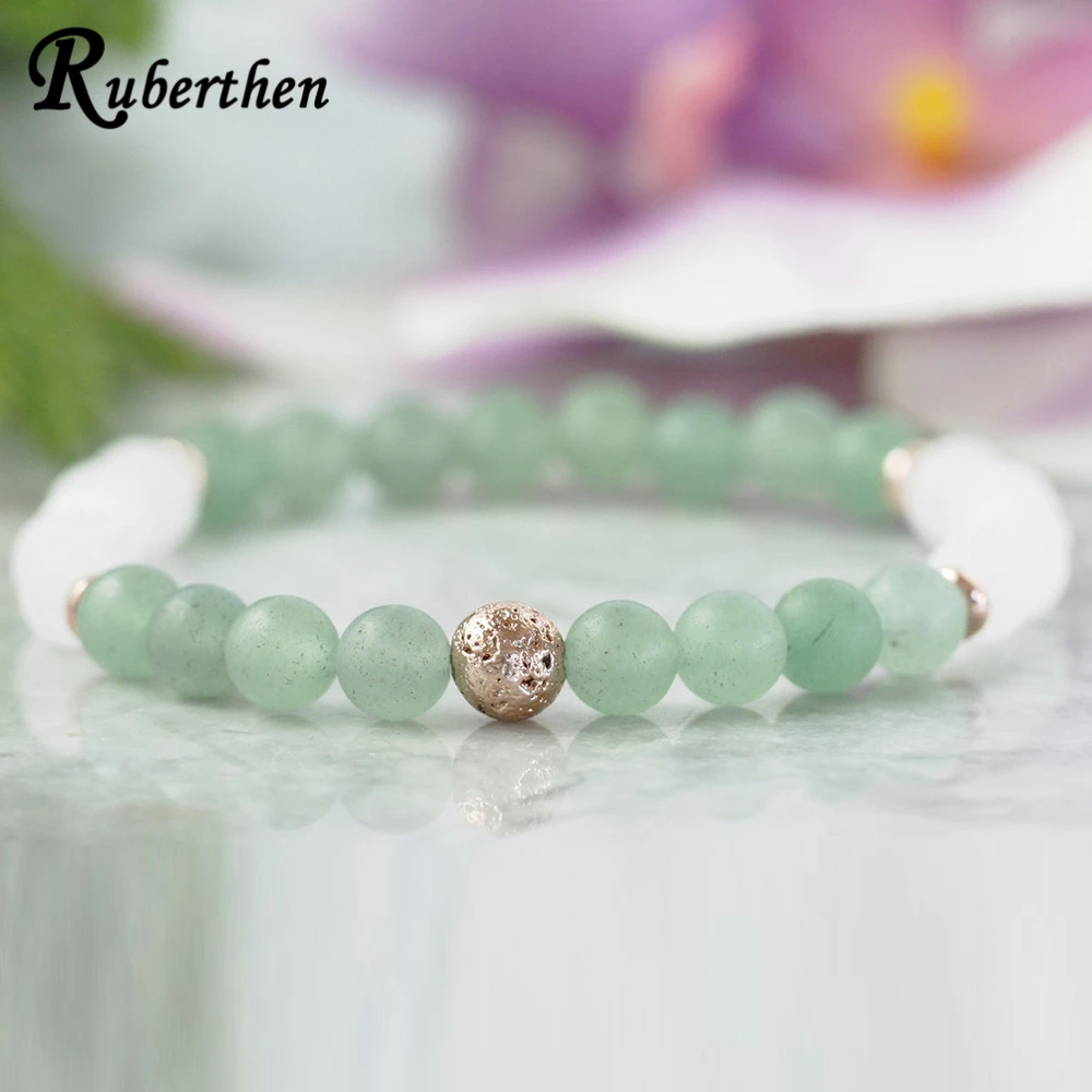 Ruberthen Matte Green Aventurine Yoga Bracelet Essential Oil Diffuser Bracelet Natural Stone Mala Jewelry Good Luck Jewelry