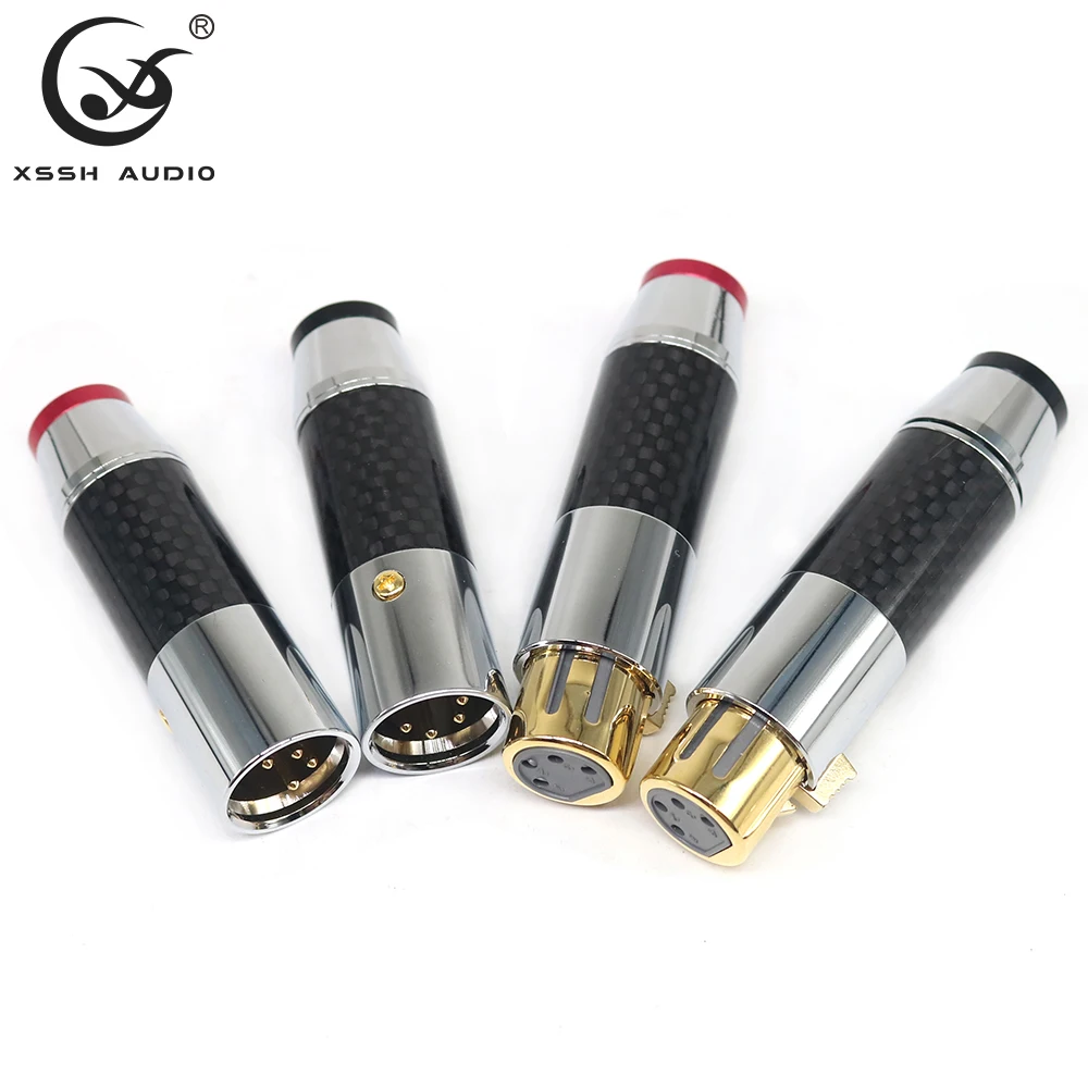 Cannon Jack Plugs XSSH Audio High End Level 4Pins MIC Microphone Carbon Fiber Gold Plated Male & Female 4-Pin XLR Jack Connector