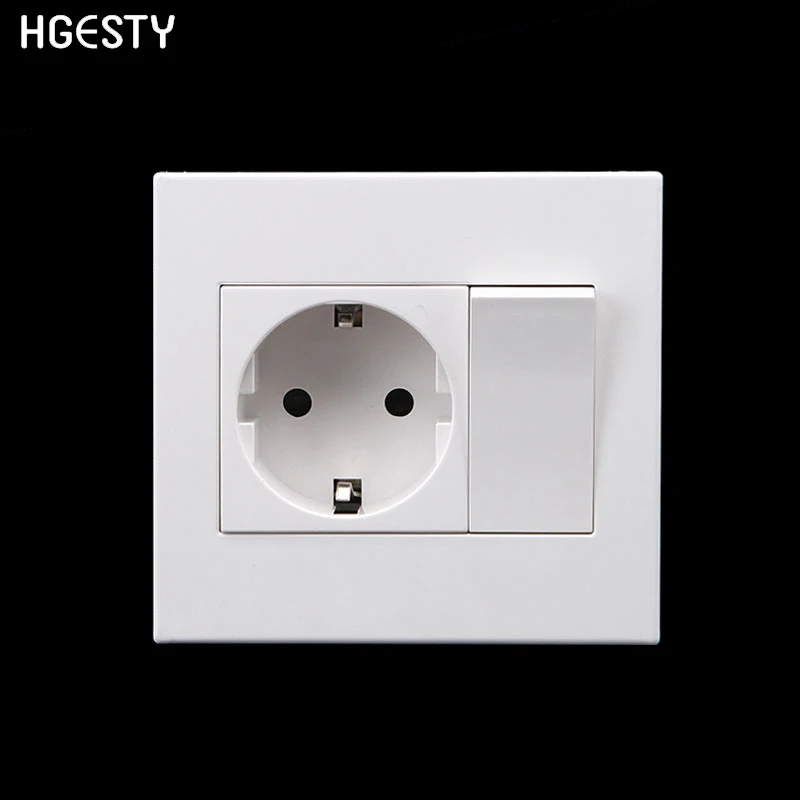 1 Gang 1 Way Wall Switch Socket  EU German/French Standard Push Button Switch With Socket Panel Wall Light Switch 16A 250V