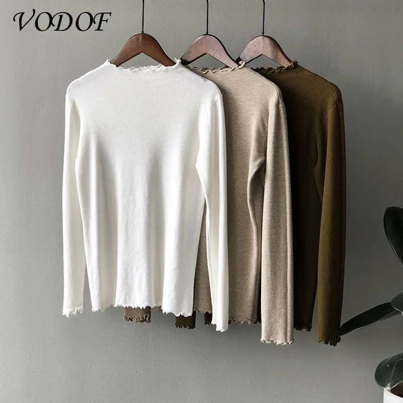 VODOF 2021 Knitted Women's Turtleneck Sweater Pullover Turtleneck Autumn and Winter Basic Women's Sweater Slim Fit Black