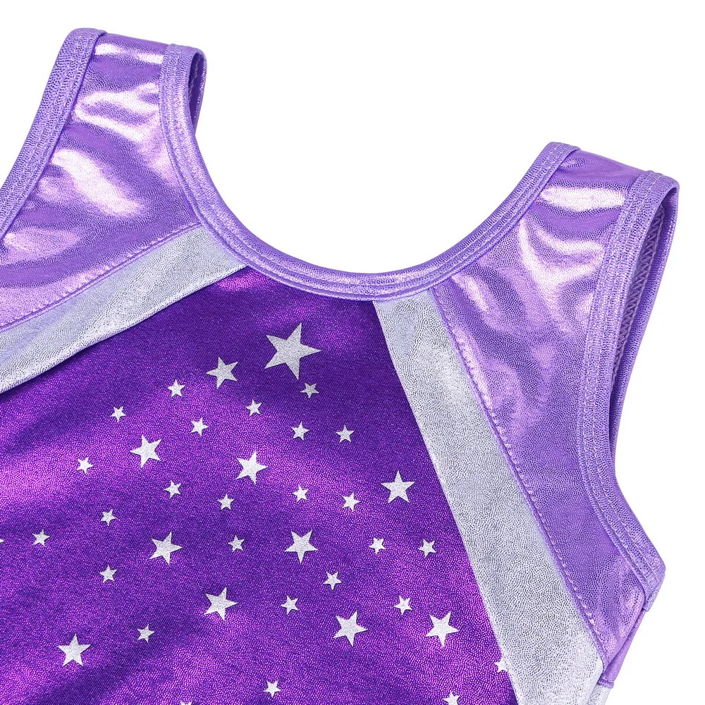 BAOHULU Girls Ballerina Ballet Leotard Star Design Gymnastics Leotard Sleeveless Splice Dance Ballet Jumpsuit Bodysuit for Child