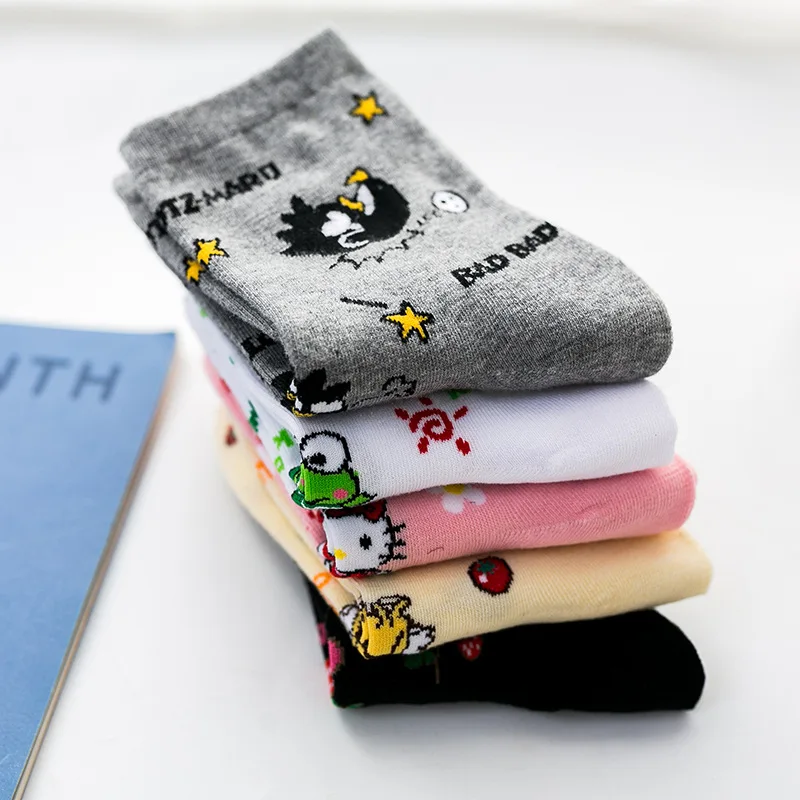 Sanrioed Cotton Anime Printing Short Socks Woman Kawaii Kuromi Kt Keroppi Adult Children Socks Spring Autumn New