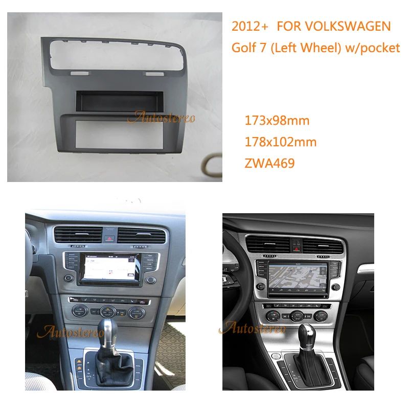 

11-469 Car Radio Fascia for VOLKSWAGEN Golf 7 2012+ Left Wheel w/pocket facia frame panel dash mount kit adapter