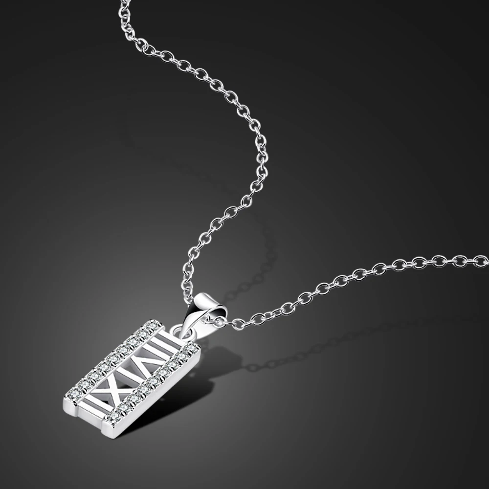 925 Sterling Silver Roman Letter Card Pendant Necklace for Women Girls Vintage Necklaces 16-20 inch Chain Fashion Jewelry Gifts