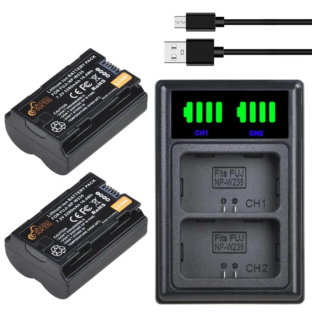 

Pickle Power 2280mAh NP-W235 Battery LED Dual USB Charger with Type C Port For Fujifilm Fuji X-T4, XT4 Digital camera