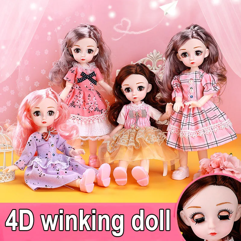 

30cm BJD Dolls with Clothes 1/6 4D Wink Long Wig Dress Up Makeup Princess Dress Fashion Doll Toys for Girls Gift Diy 12 Inch