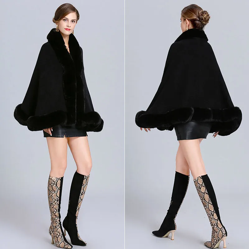 Soft Faux Rex Rabbit Fur Cape Shawl Coat Knit Poncho Cloak Women Fashion Cardigan Wraps Fall Winter Pashmina 10 Colors