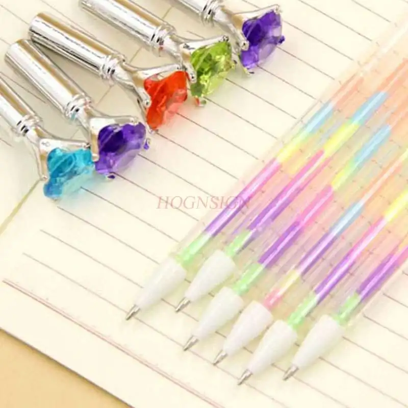 6pcs Creative Fun Fantasy Rainbow Pen 6 Color Water Chalk Highlighter Color Pen Exquisite Diamond Head Gel Pen