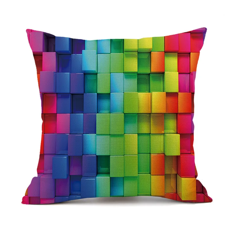 Colorful few boxes plaid 3D printed Polyester Decorative Pillowcases Throw Pillow Cover Square Zipper Pillow cases style-3