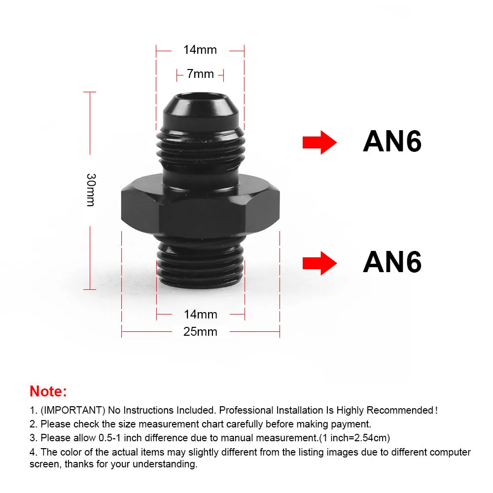 Male Adapter Fitting ORB-6 O-ring Boss AN6 6AN to AN6 6AN Black TT101903