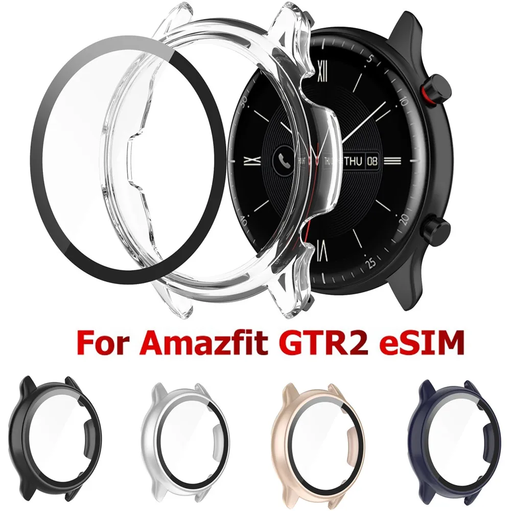 BEHUA per Huami Amazfit GTR2 eSIM bracciale telaio custodia protettiva per PC + proteggi schermo in vetro temperato per Amazfit GTR2e SIM Cover