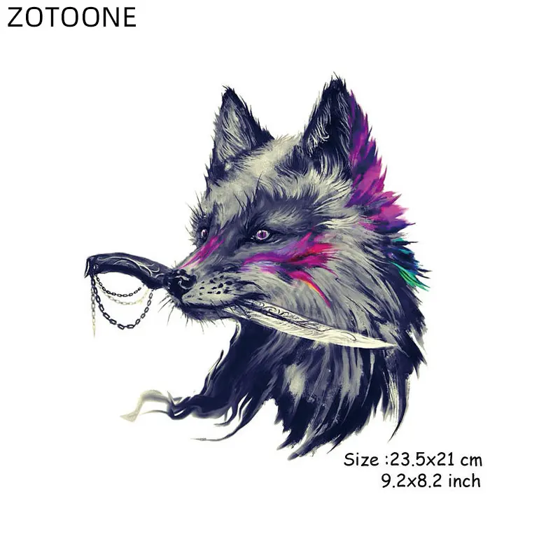 ZOTOONE Wolf Head Patch Ironing Applique Cartoon Animal Stickersfor Clothing Thermo Transfers for Kids Boy Patches for T-shirt D