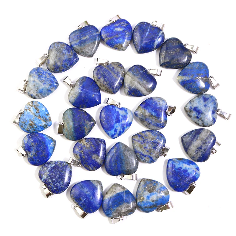 24pcs Raw Natural Lapis Lazuli Heart Pendant Necklace Earring Stone Beads For Jewerly Making Healing Gift Wholesale