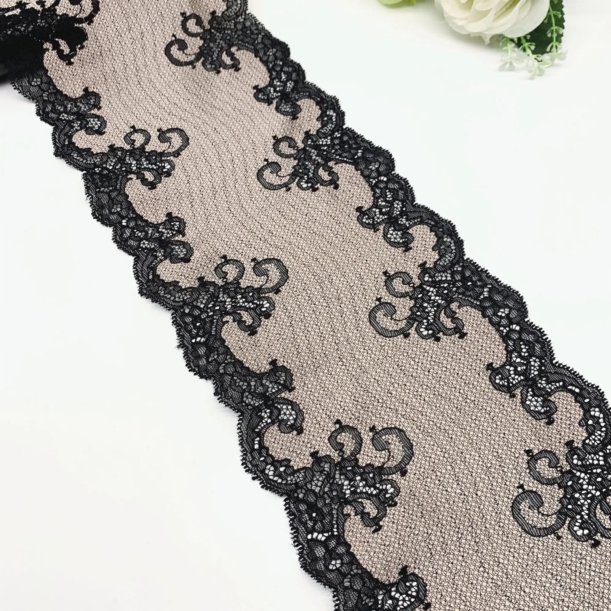 3y/lot Width 17.50cm 2-Tone Purple Black Elastic Stretch Lace Trim For Clothing Accessories Dress Sewing Costume Lace Fabric