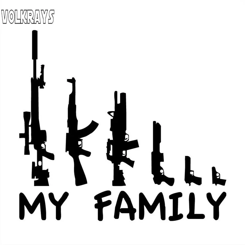 Volkrays Personality Car Sticker My Family Gun Cartoon Fun Motorcycle Accessories Reflective Waterproof Vinyl Decal,17cm*19cm