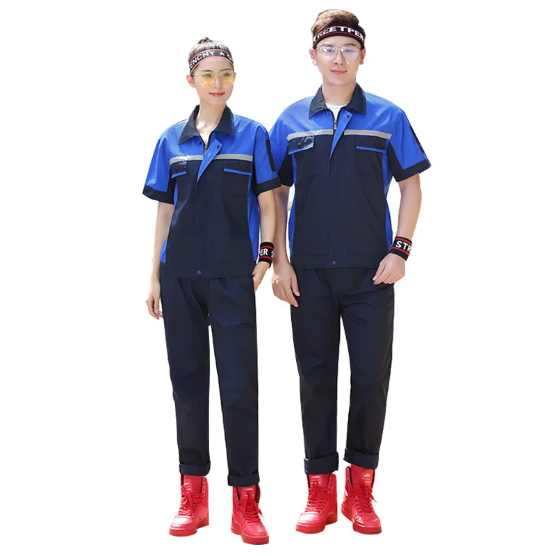 

Summer Working Clothing Men Women Protective Safety Mechanical Auto Repair Coveralls Breathable Stitching Cleaning Uniforms