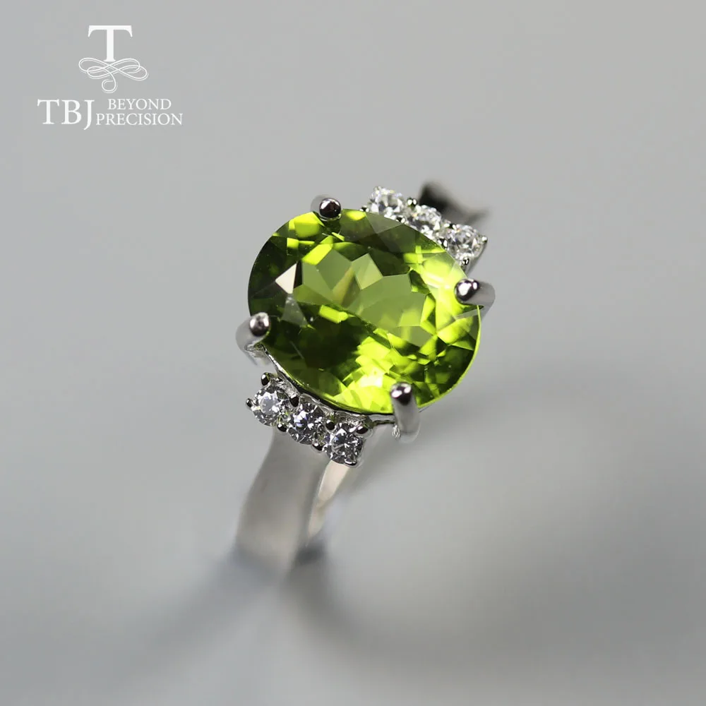 TBJ  china Peridot Ring oval 9*11mm 3.9ct natural green gemtone fine jewelry 925 sterling siver for women nice gift