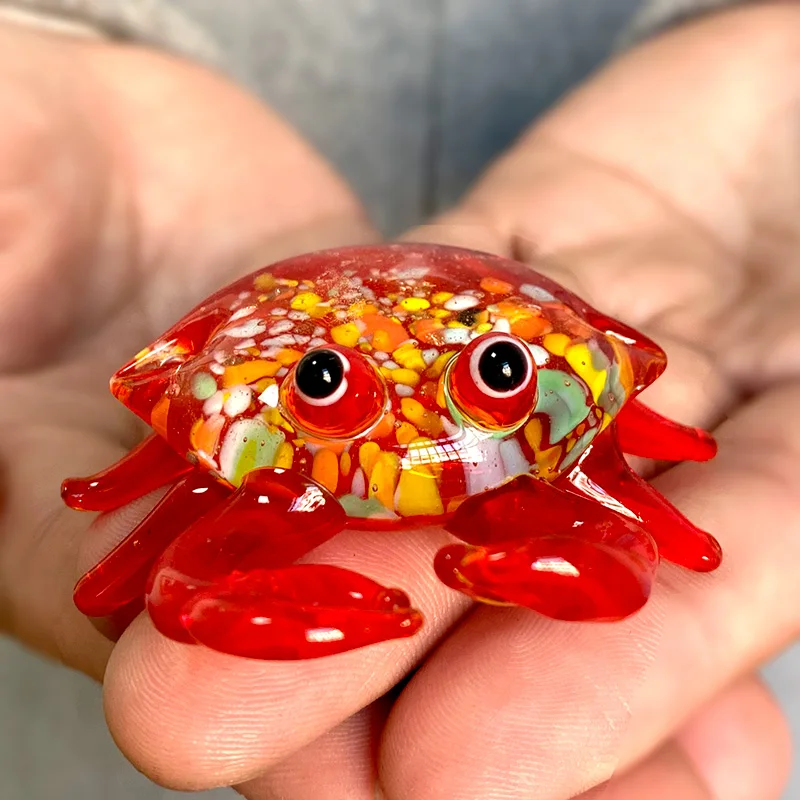 Vivid little crab Glass Figurines Handblown Glass Art Animals Collectible Sculpture Ornaments Creative Christmas Gift For Kids