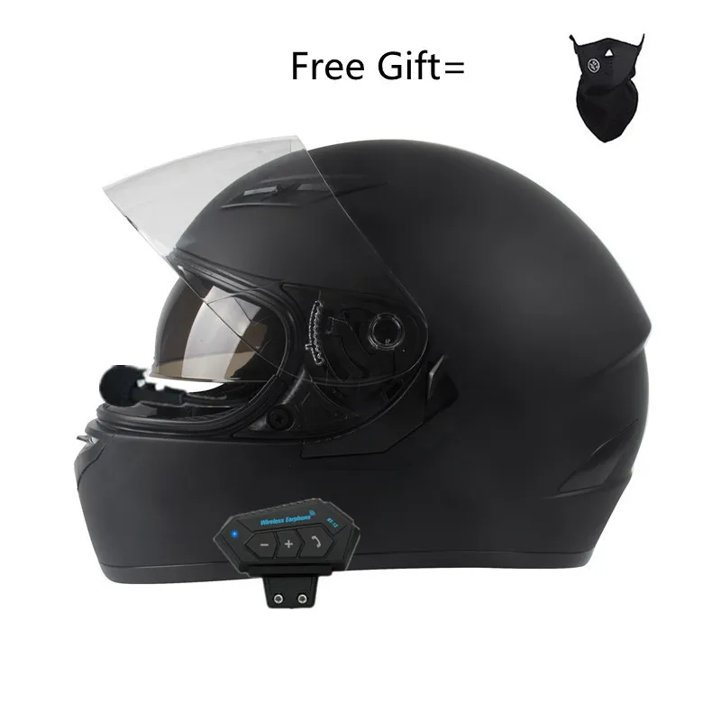 

External Bluetooth Motorcycle Locomotive Helmet Full Face Racing Capacete DOT Matte Black