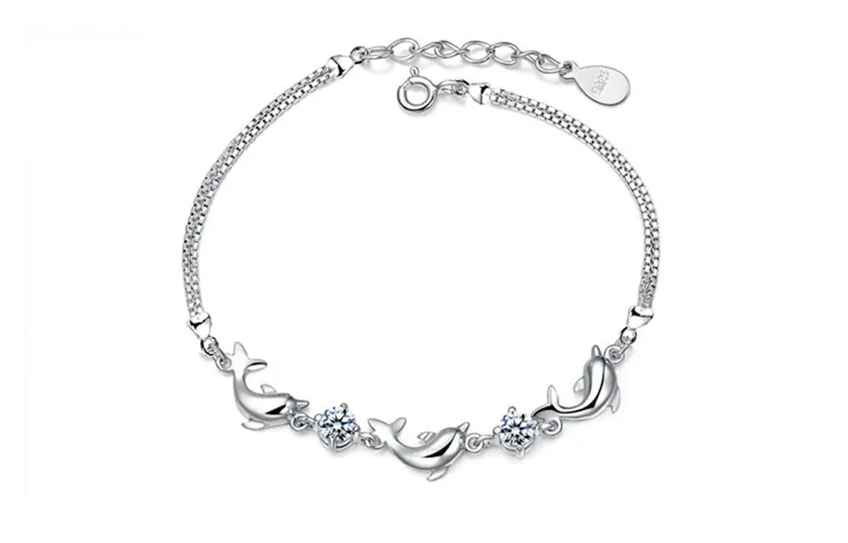 ZDADAN 925 Sterling Silber Kleiner Delfin Amethyst Charm Armband Kette für Damen Mode Party Schmuck Geschenk – Detail 5