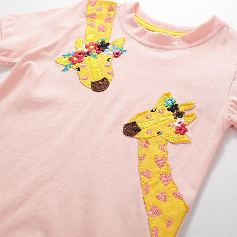 T-shirts d\'été en coton pour filles, hauts à manches courtes, avec animaux brodés, à la mode, pour enfants en bas âge