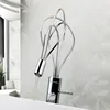 LED 조명 트윈닝 파이프 디자인 욕실 수도꼭지 데크 마운트, 단일 핸들, 패션 분지 물 믹서 탭, 단단한 황동, 짧고 키가 큰 3