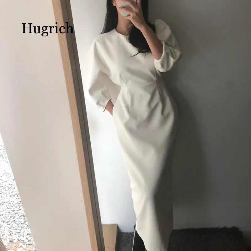 Elegant Ladies Office Dress Fashion Sexy Solid Color Women Slim Midi Dress Vestidos