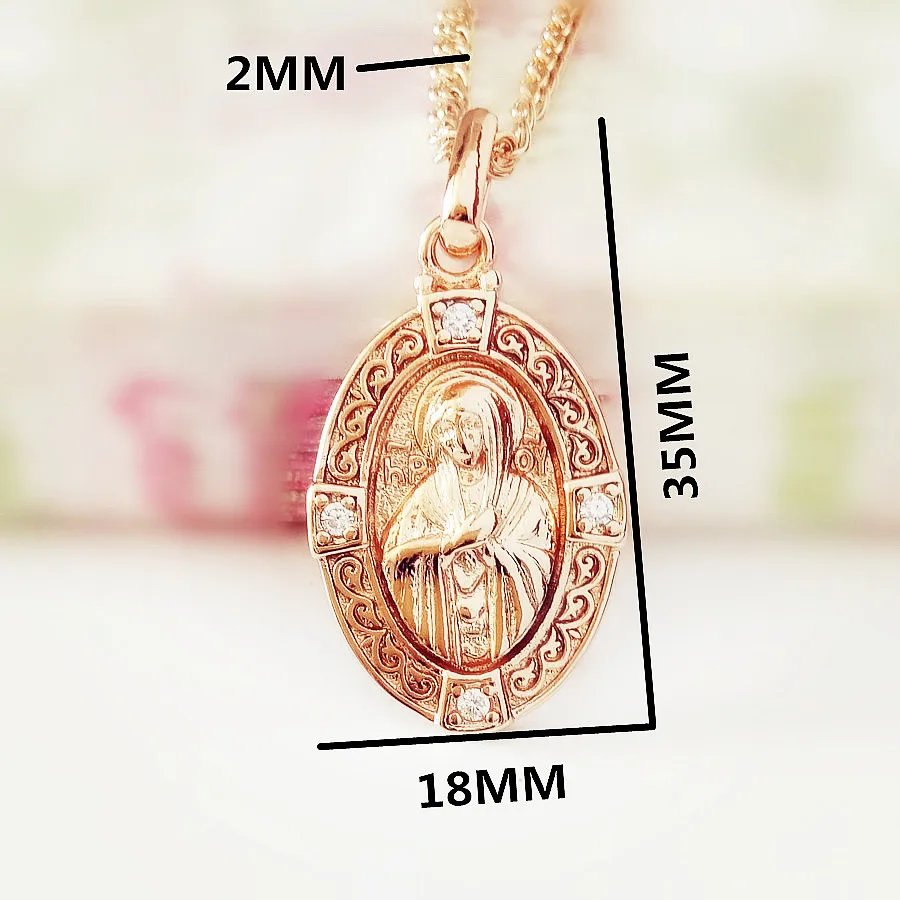 New Fashion Religion Christian Women Pendant Trendy 585 Gold Color Blessed Virgin Mary Pendant Necklace