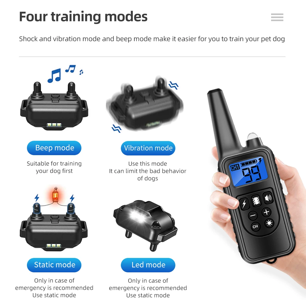 800m Electric Dog Training Collar Waterproof Rechargeable Remote Control Pet with LCD Display for All Size Shock Vibration Sound