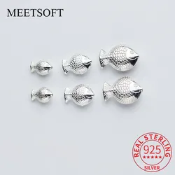 MEETSOFT Cute 925 Sterling Silver Fish Animals Space Bead Charms Handmade Of DIY Fine Jewelry Necklace Bracelect Accessory