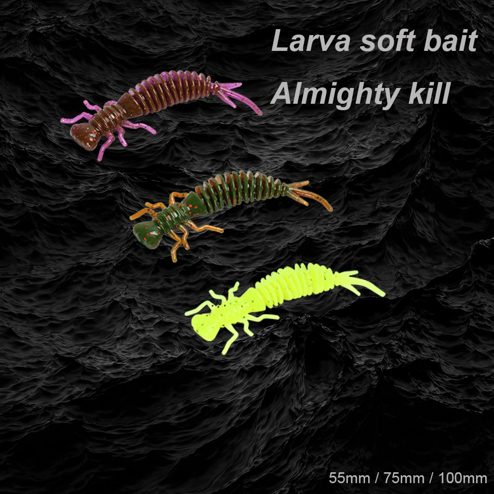 5/10Larva Przynęty Miękkie 55mm 75mm 100mm Sztuczne Przynęty Wędkarskie Robak Silikonowe Przynęty Bass Jigging Baits pesca Bionic Bait Dragonfly Larva