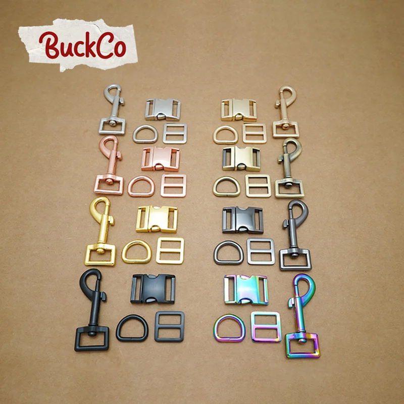 100pcs/lot (metal buckle+adjust buckle+D ring+metal dog clasp/set)20mm webbing plated metal buckle dog collar parts 8 colours