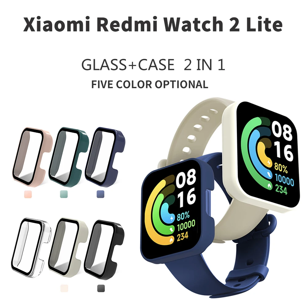 Redmi Watch2 Lite Case + Glas 2-In-1 Protector Hard Pc Screen Protector Case Cover Ultra Slim smartwatch Beschermende Shell