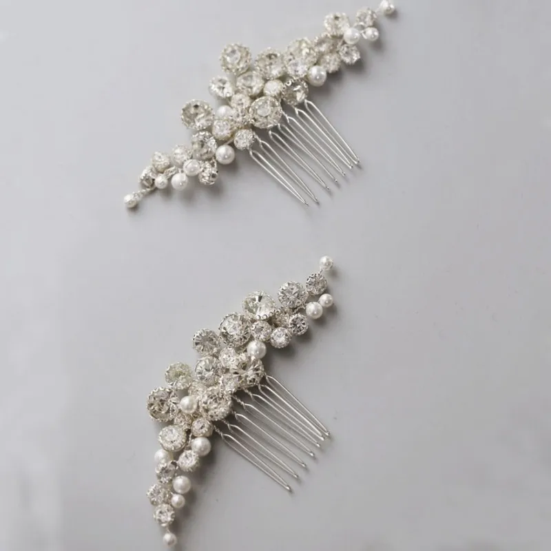 Simple Gold Silver Color Crystal Wedding Piece Hair Comb Pearls Bridal Jewelry Handmade Shine Women Headpiece