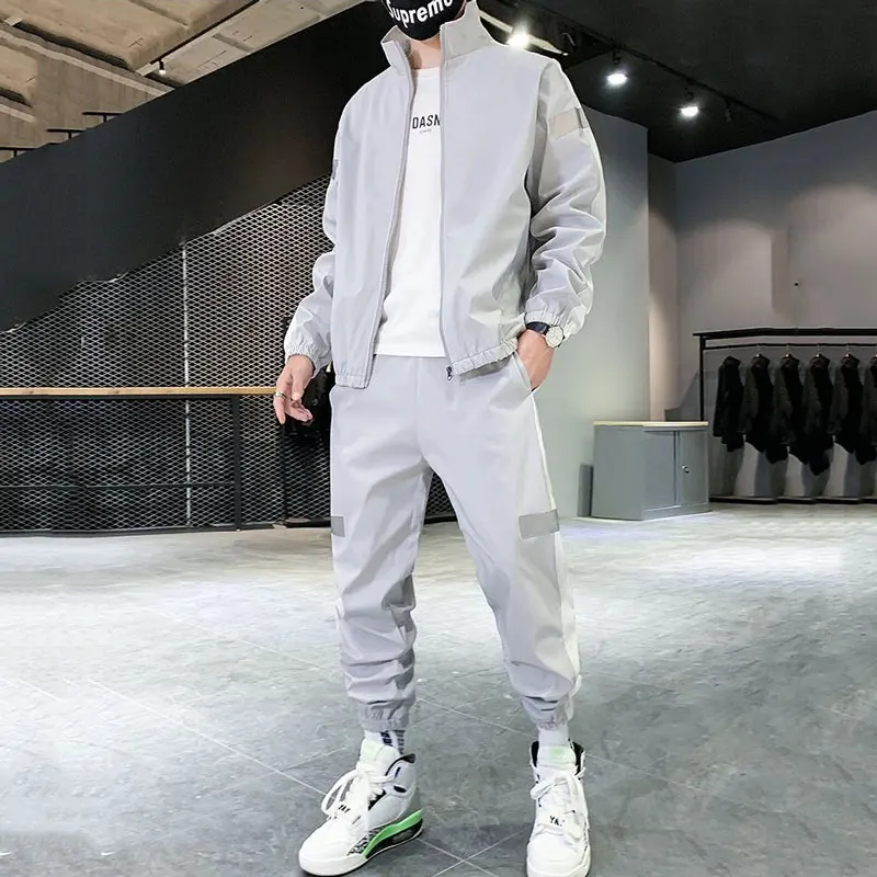 Men Sportswear Set Spring Autumn Hoodies Set Men\'s Tracksuit Patchwork Hip Hop Jacket+Pants Male Casual Two Pieces Track Suit