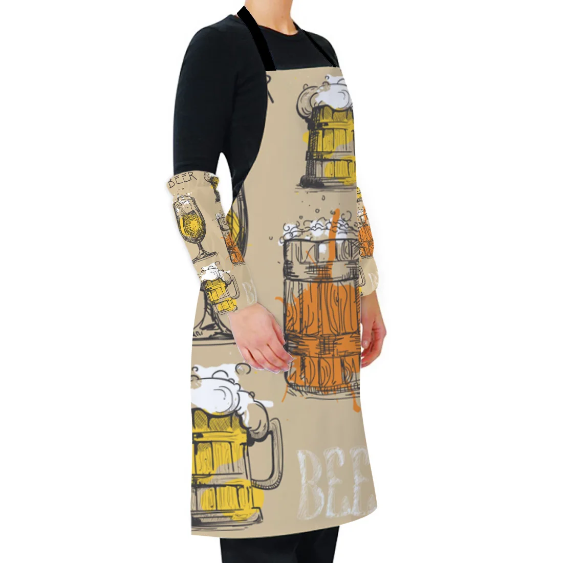 Kitchen Cooking Apron Cuff Vintage Text Beer Glasses Home Sleeveless Aprons for Men Women Kids Baking Accessories